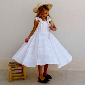Yoli & Otis White Maxi Flounce Dress 6T